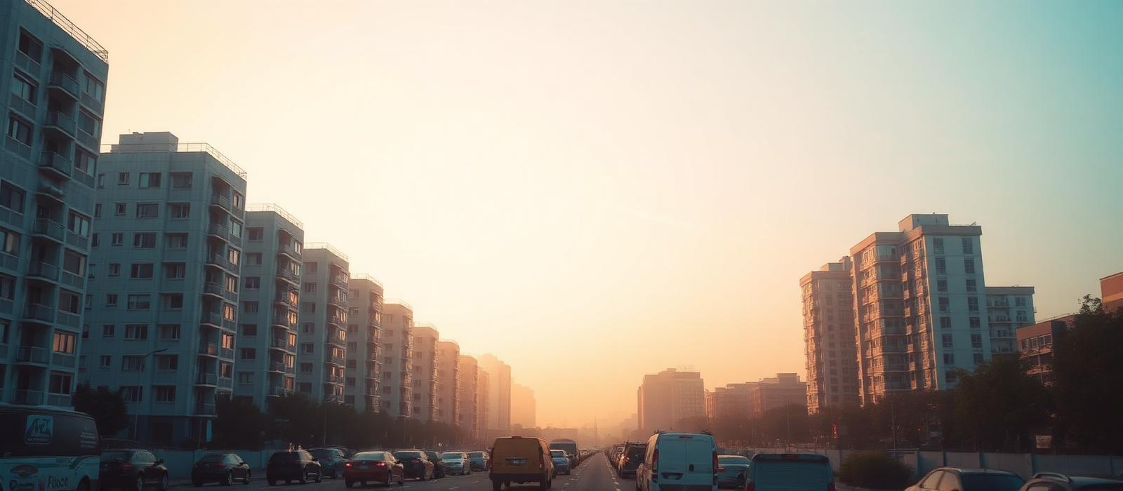 A city skyline at dawn