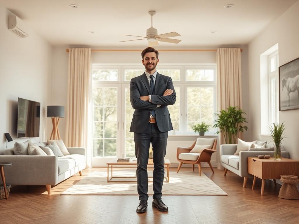 A sales agent standing in a bright open home
